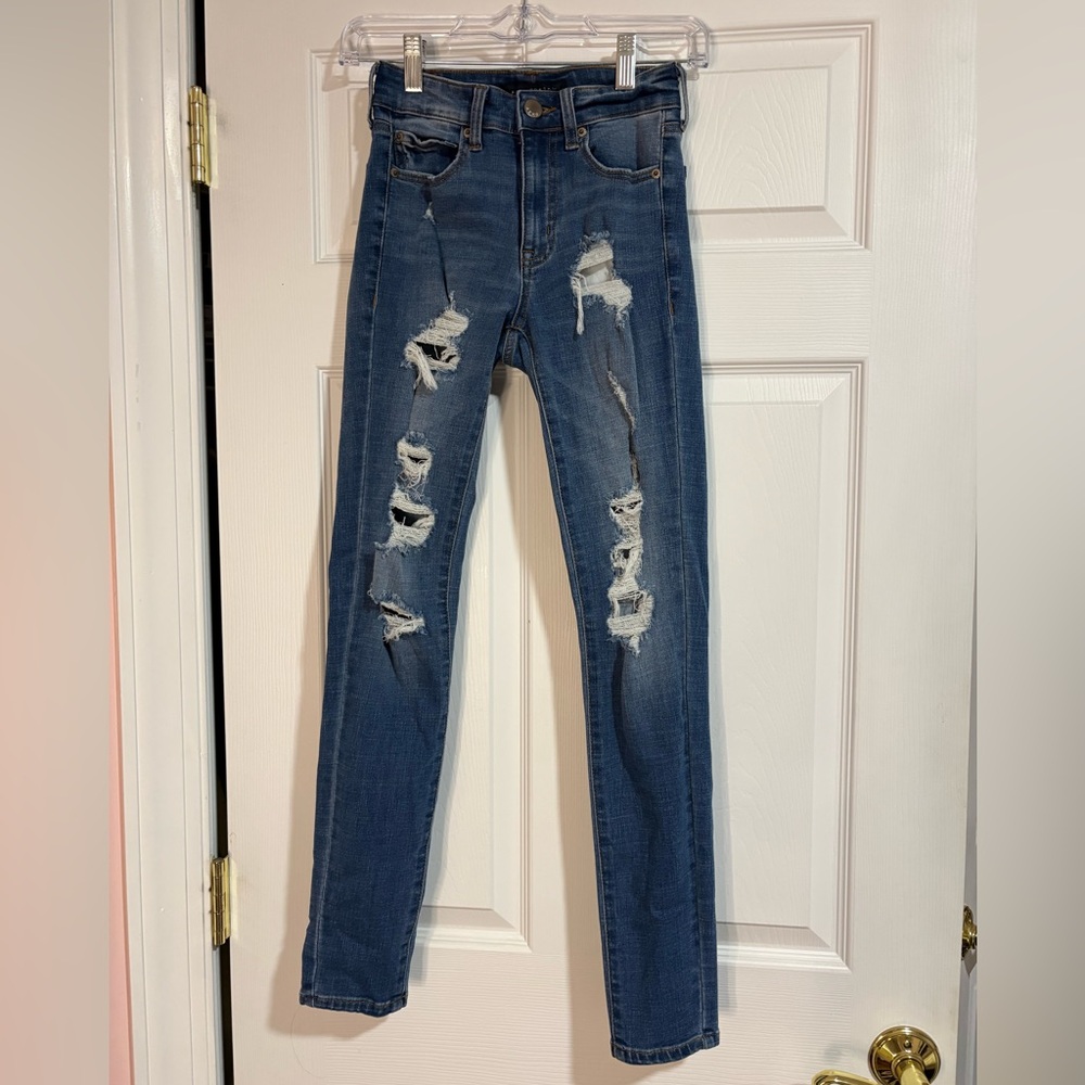 Aeropostale Dark Blue Distressed Skinny Jeans